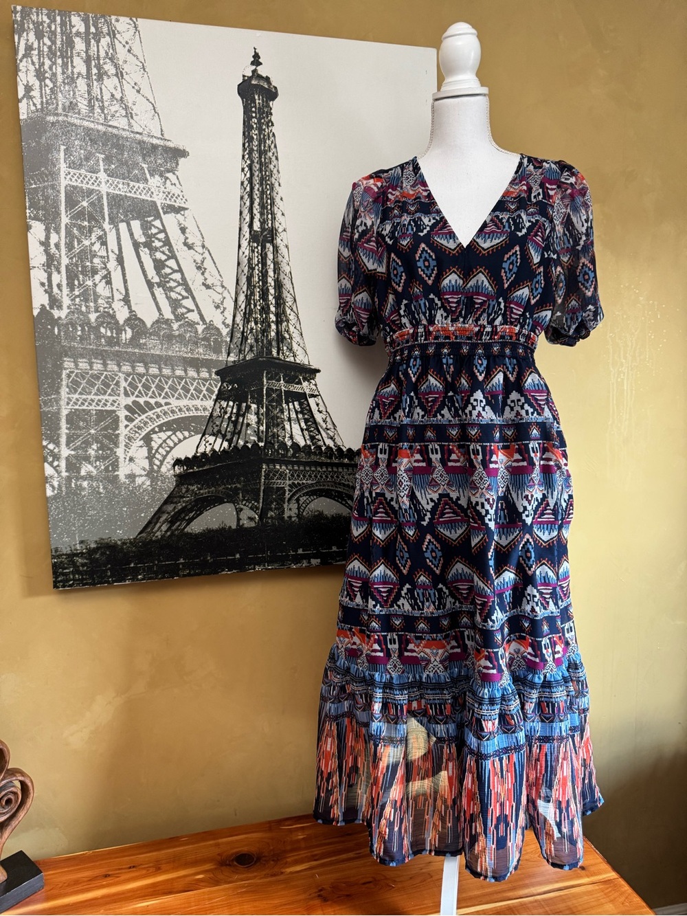 Old Navy Navy Multicolor Geometric Maxi Dress